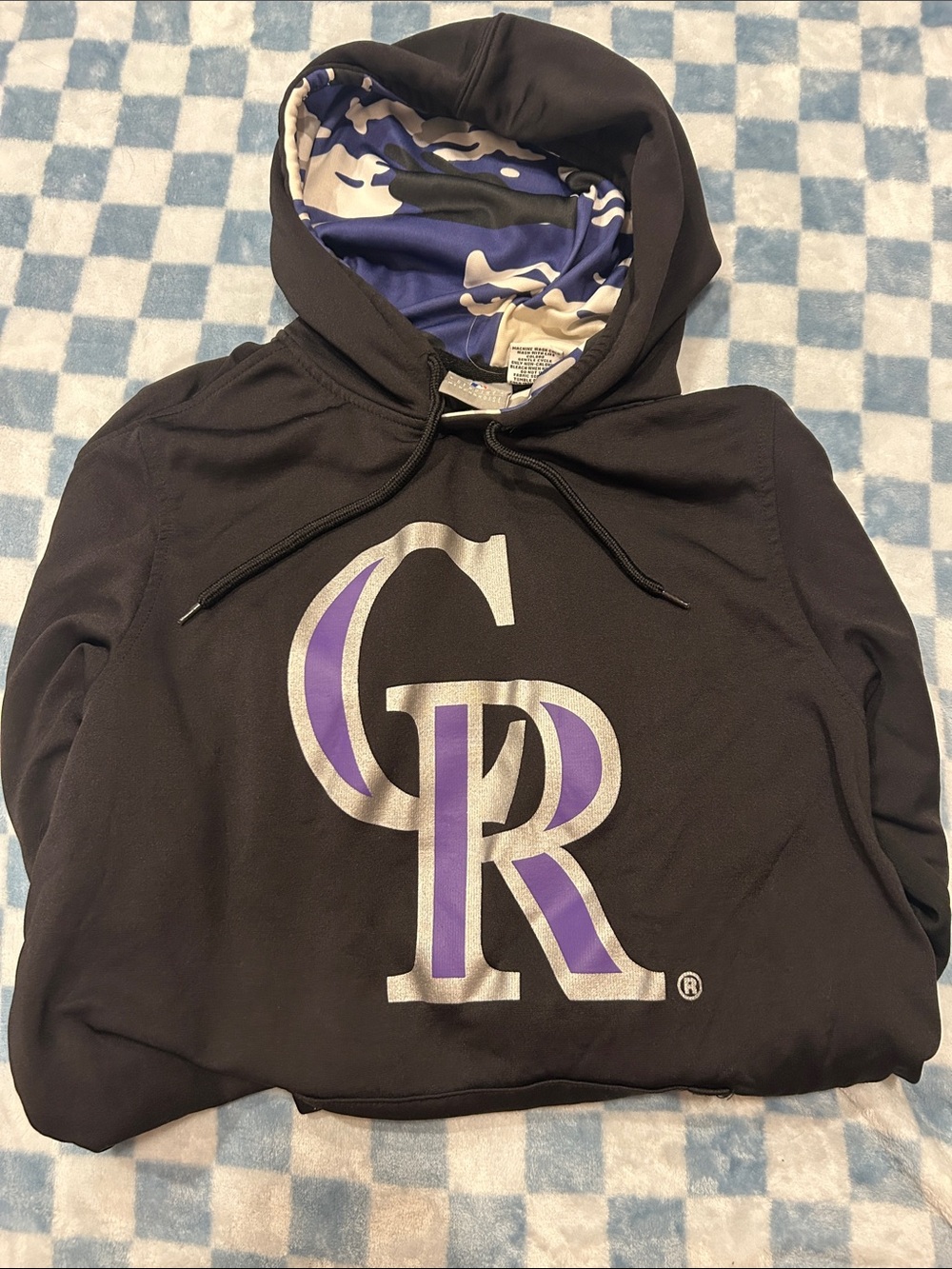 Colorado Rockies Men's Black Pullover Hoodie with Purple Camo Accent